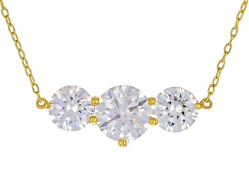 Picture of Moissanite 14k Yellow Gold Over Silver 3 Stone Necklace 3.90ctw DEW.