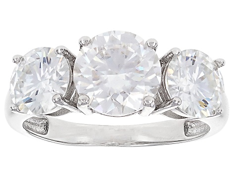 Moissanite Platineve 3 Stone Ring 3.90ctw DEW.