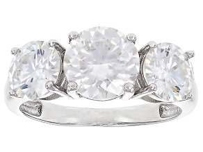 Moissanite Platineve 3 Stone Ring 3.90ctw DEW.