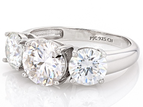 Moissanite Platineve 3 Stone Ring 3.90ctw DEW.
