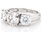 Moissanite Platineve 3 Stone Ring 3.90ctw DEW.