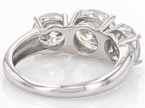 Moissanite Platineve 3 Stone Ring 3.90ctw DEW.