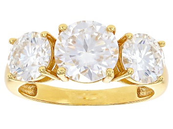 Picture of Moissanite 14k Yellow Gold Over Silver 3 Stone Ring 3.90ctw DEW.