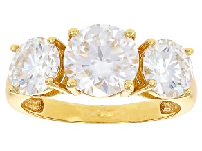 Moissanite 14k Yellow Gold Over Silver 3 Stone Ring 3.90ctw DEW.