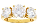Moissanite 14k Yellow Gold Over Silver 3 Stone Ring 3.90ctw DEW
