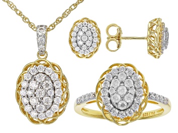 Picture of Moissanite 14k Yellow Gold Over Silver Earrings, Ring, And Pendant Set 1.74ctw DEW.