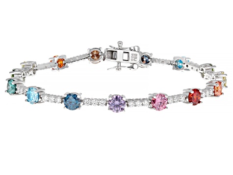 Multi Color Moissanite Platineve Tennis Bracelet 8.76ctw DEW