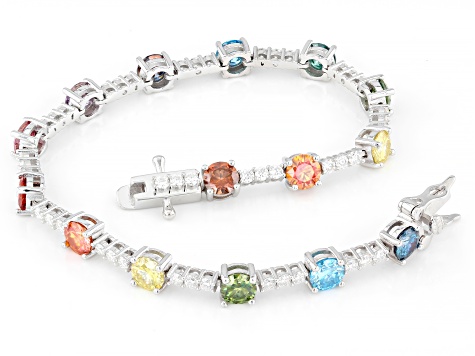 Multi Color Moissanite Platineve Tennis Bracelet 8.76ctw DEW