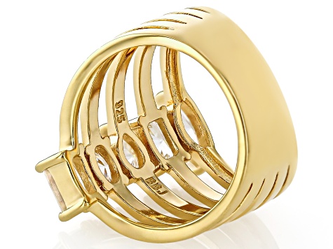 3Dエンブロイダリー バイザー MMAV-624037-NV Moissanite 14k Yellow Gold Over Silver 3 Stone Ring 3.90ctw