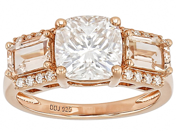 Moissanite And Morganite 14k Rose Gold Over Sterling Silver Ring