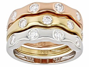Moissanite Platineve And 14k Yellow And Rose Gold Over Silver Set Of 3 Stackable Rings 1.30ctw DEW