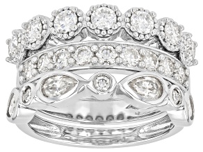 Moissanite Platineve Set Of Three Stackable Band Rings 2.37ctw DEW
