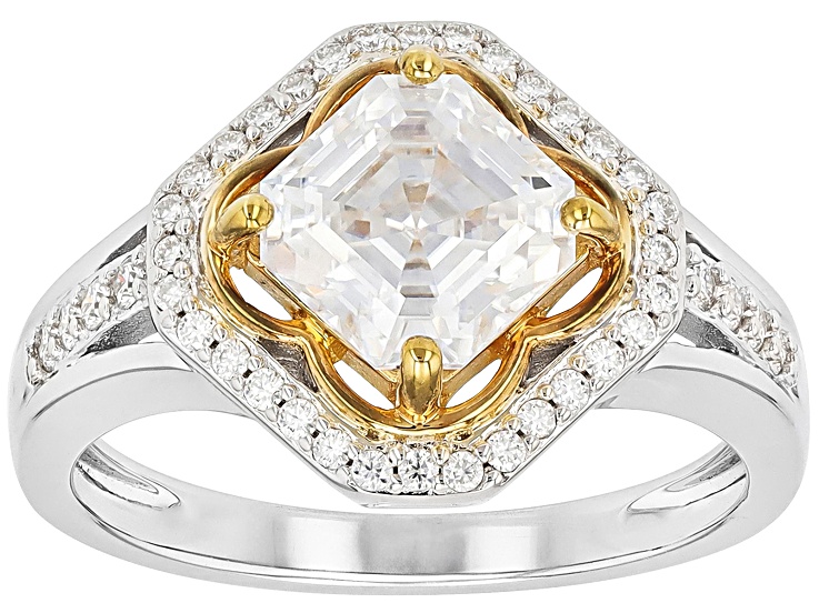 Moissanite Platineve And 14k Yellow Gold Platineve  Clover Design Ring 2.25ctw DEW