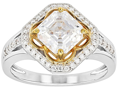 Moissanite Platineve And 14k Yellow Gold Platineve  Clover Design Ring 2.25ctw DEW