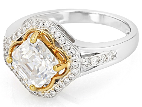 Moissanite Platineve And 14k Yellow Gold Platineve  Clover Design Ring 2.25ctw DEW