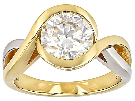Moissanite 14k Yellow Gold Over Platineve Two Tone Bypass Ring 1.90ct DEW