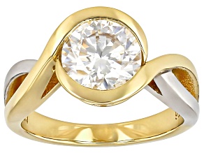 Moissanite 14k Yellow Gold Over Platineve Two Tone Bypass Ring 1.90ct DEW