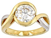 Moissanite 14k Yellow Gold Over Platineve Two Tone Bypass Ring 1.90ct DEW