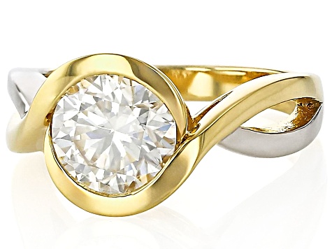 Moissanite 14k Yellow Gold Over Platineve Two Tone Bypass Ring 1.90ct DEW