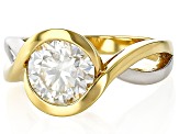Moissanite 14k Yellow Gold Over Platineve Two Tone Bypass Ring 1.90ct DEW