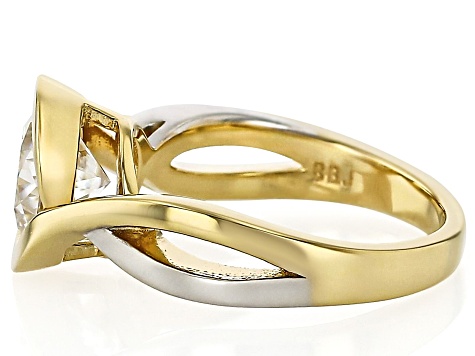 Moissanite 14k Yellow Gold Over Platineve Two Tone Bypass Ring 1.90ct DEW