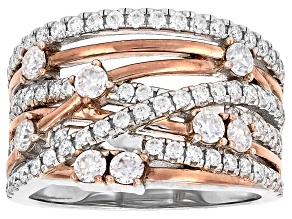 Moissanite Platineve And 14k Rose Gold Over Platineve Scattered Design Ring 1.18ctw DEW