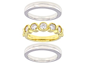 Moissanite Platineve And 14k Yellow Gold Over Silver Set Of Three Stackable Rings 1.61ctw DEW.