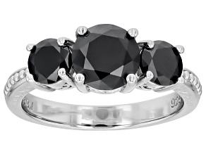 Black Moissanite Platineve Three Stone Ring 2.20ctw DEW.