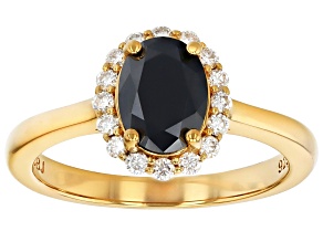 Black And Colorless Moissanite 14k Yellow Gold Over Silver Halo Ring 1.78ctw DEW.