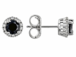 Black And Colorless Moissanite Platineve Halo Earrings 1.30ctw DEW.