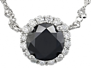 Black And Colorless Moissanite Platineve Halo Necklace 1.52ctw DEW.