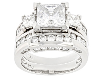 Moissanite Rhodium Over 10k White Gold Halo Ring 1.98ctw DEW