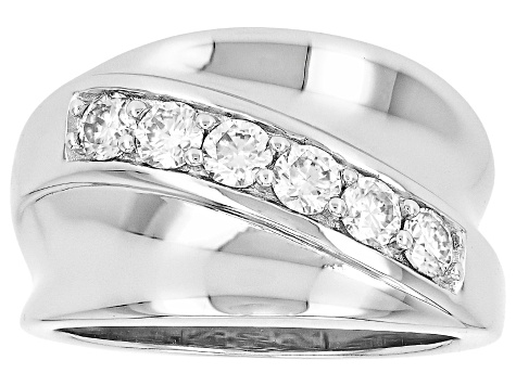 Moissanite Platineve Wide Band Ring 0.60ctw DEW.