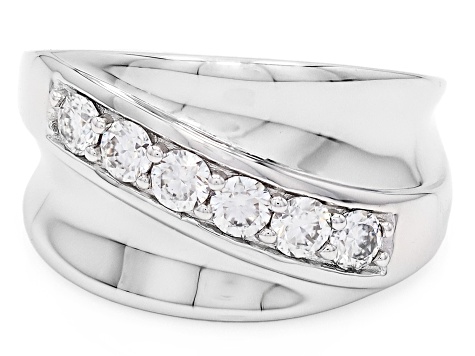 Moissanite Platineve Wide Band Ring 0.60ctw DEW.