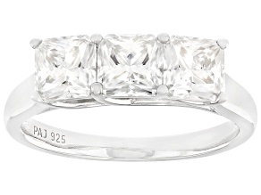 Moissanite Platineve Three Stone Ring 2.19ctw DEW.