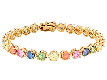 Picture of Multi Color Moissanite 14k Yellow Gold Over Silver Tennis Bracelet 14.50ctw DEW