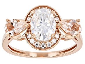 Moissanite And Morganite 14k Rose Gold Over Silver Ring 1.64ctw DEW