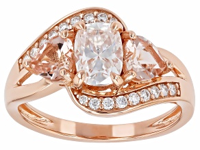 Moissanite And Morganite 14k Rose Gold Over Silver Ring 1.38ctw DEW