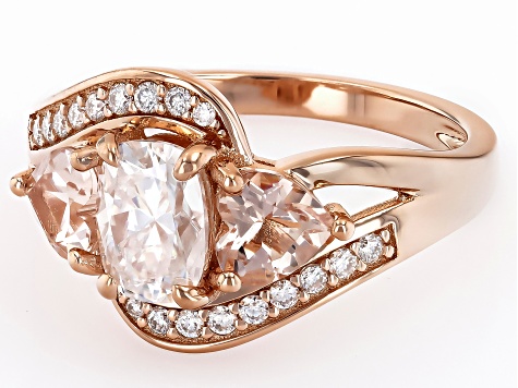 Moissanite And Morganite 14k Rose Gold Over Silver Ring 1.38