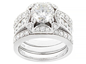 Moissanite Platineve Ring With Two Bands 3.50ctw DEW.