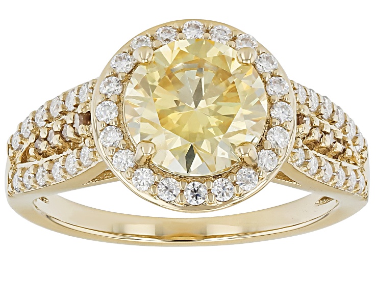 Yellow And Colorless Moissanite With Champagne Diamond 14k Yellow Gold Over Silver Ring 2.39ctw DEW