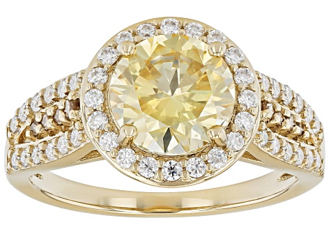 Yellow And Colorless Moissanite With Champagne Diamond 14k Yellow Gold Over Silver Ring 2.39ctw DEW