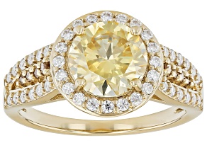 Yellow And Colorless Moissanite With Champagne Diamond 14k Yellow Gold Over Silver Ring 2.39ctw DEW