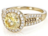 Yellow And Colorless Moissanite With Champagne Diamond 14k Yellow Gold Over Silver Ring 2.39ctw DEW