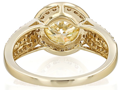 Yellow And Colorless Moissanite With Champagne Diamond 14k Yellow Gold Over Silver Ring 2.39ctw DEW