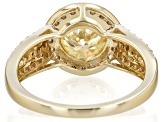 Yellow And Colorless Moissanite With Champagne Diamond 14k Yellow Gold Over Silver Ring 2.39ctw DEW