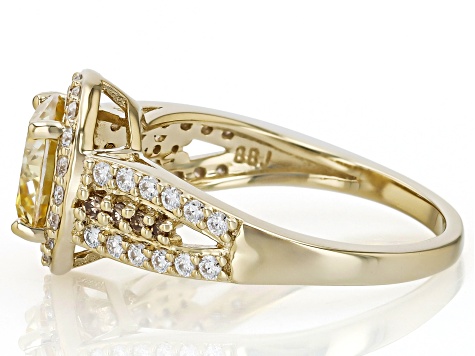 Yellow And Colorless Moissanite With Champagne Diamond 14k Yellow Gold Over Silver Ring 2.39ctw DEW