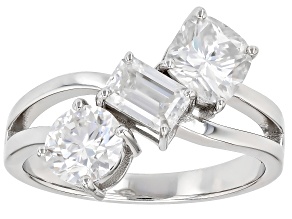 Moissanite Platineve Three Stone Design Ring 2.48ctw DEW