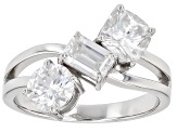 Moissanite Platineve Three Stone Design Ring 2.48ctw DEW