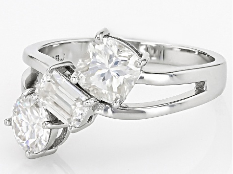 Moissanite Platineve Three Stone Design Ring 2.48ctw DEW